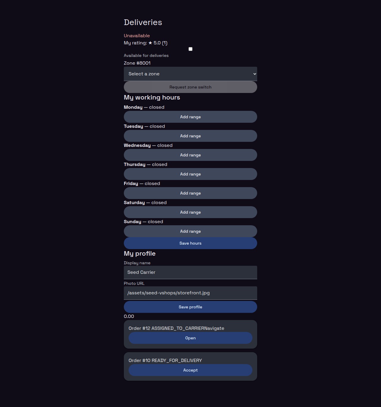 Carrier home dashboard