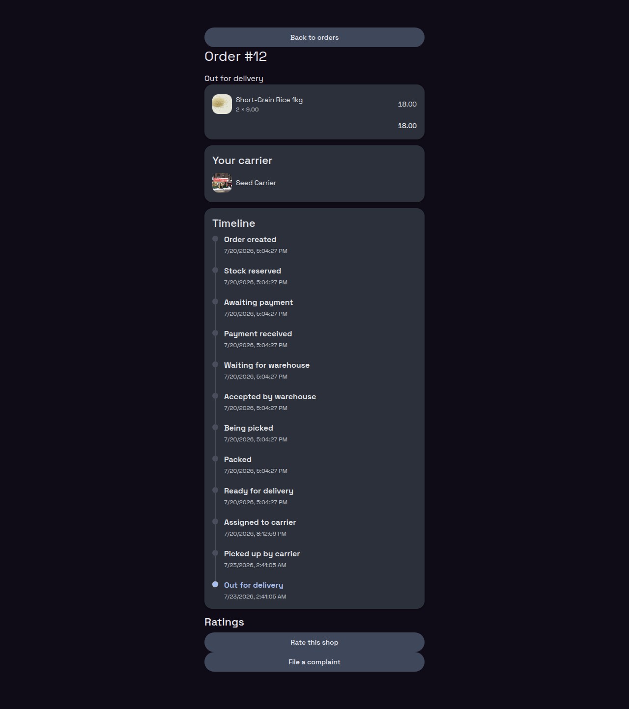 Order tracking with courier